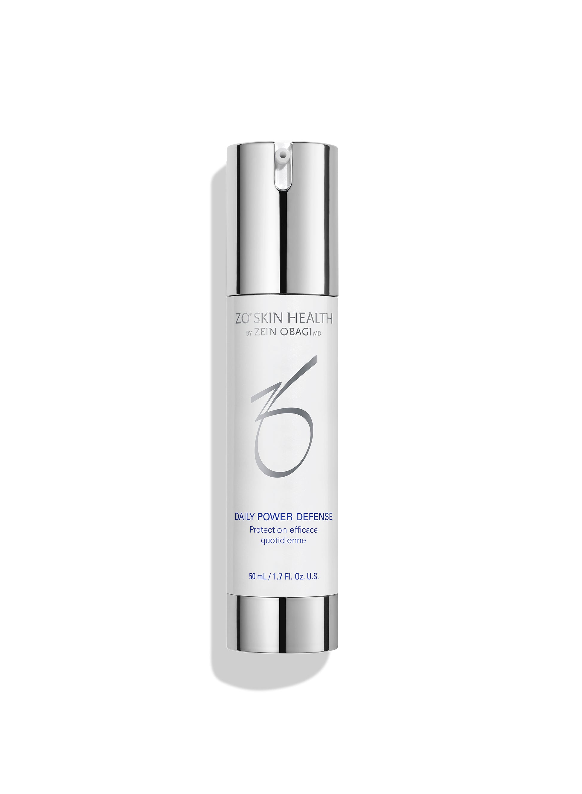 ZO Skin Health Daily Power Defense serum bottle on a white background.