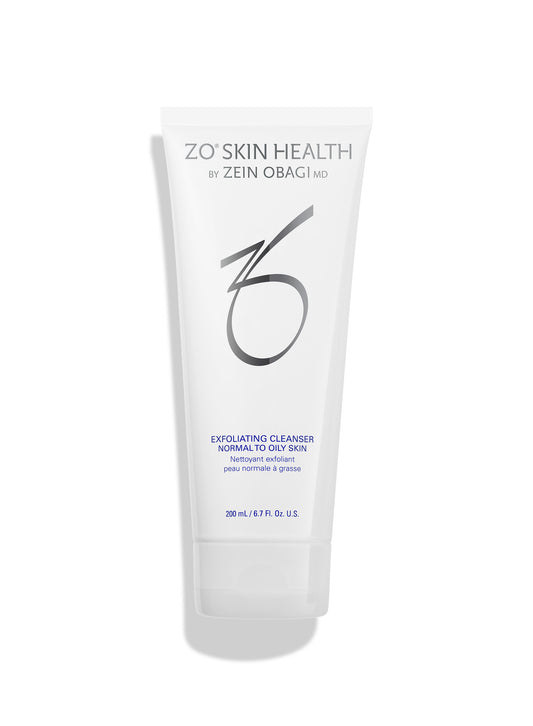 A white squeeze tube of ZO Skin Health Enveloping Cleanser by Zein Obagi MD, featuring a large stylized '6' logo and black and blue text, set against a clean white background with a soft shadow.