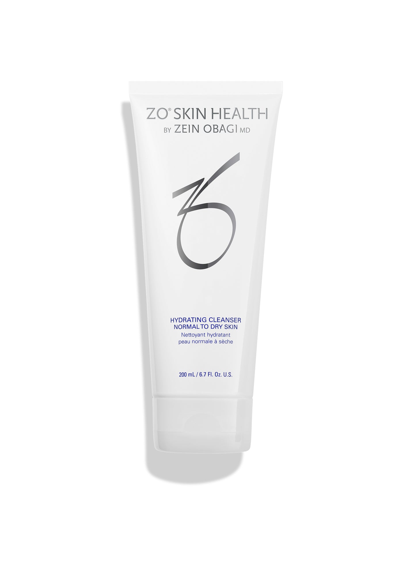 A white squeeze tube of ZO Skin Health by Zein Obagi Hydrating Cleanser, shown on a clean white background with a soft shadow.