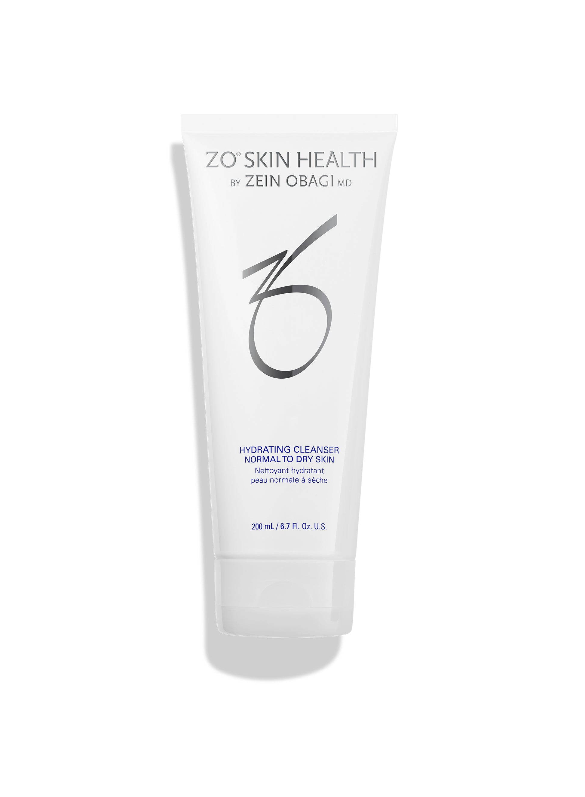 A white squeeze tube of ZO Skin Health by Zein Obagi Hydrating Cleanser, shown on a clean white background with a soft shadow.